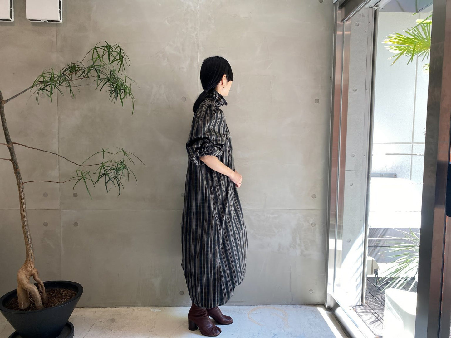 チェック柄パフスリーブワンピース【23AW】