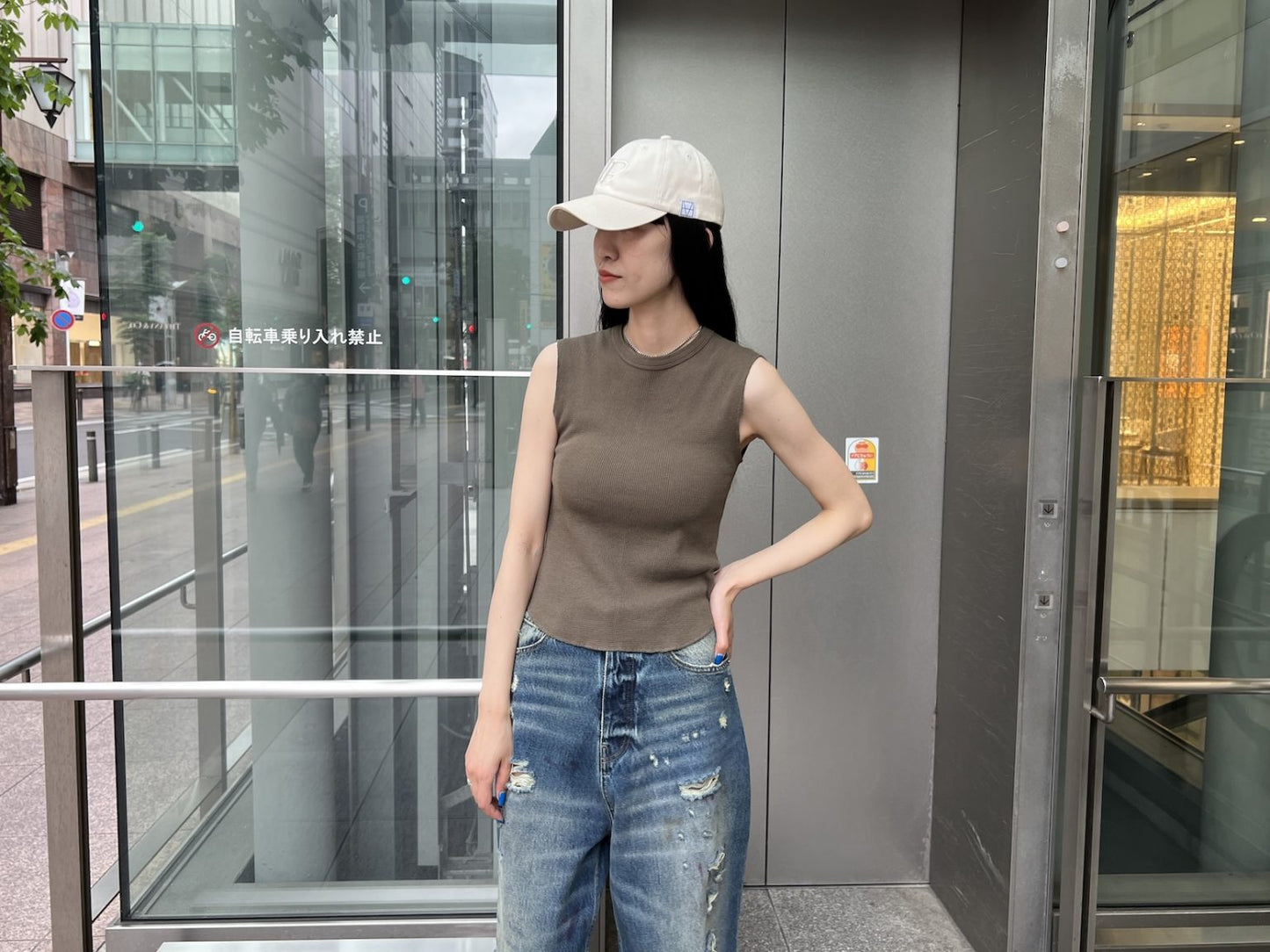 WAFFLE FABRIC SLEEVELESS TOP