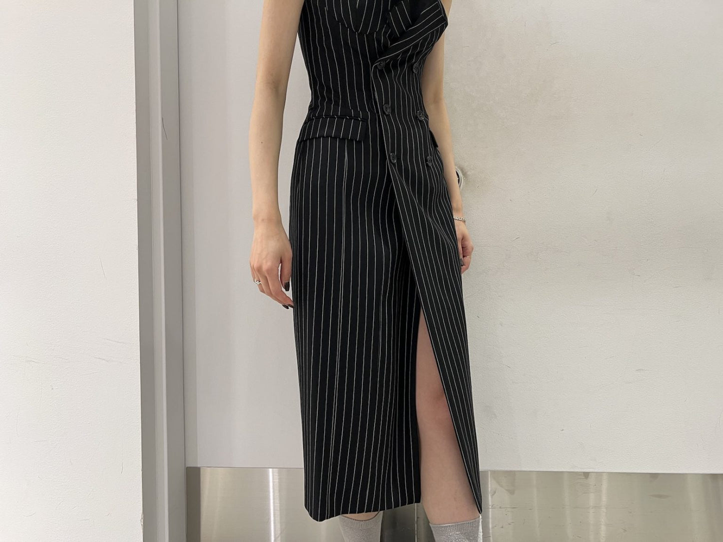 WOOL GABARDINE CORSET BUSTIER DRESS