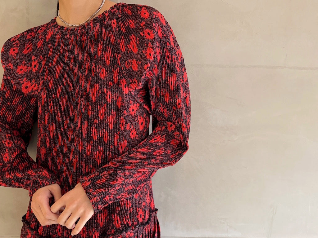 FLOWER PRINT PLEATED DRESS
