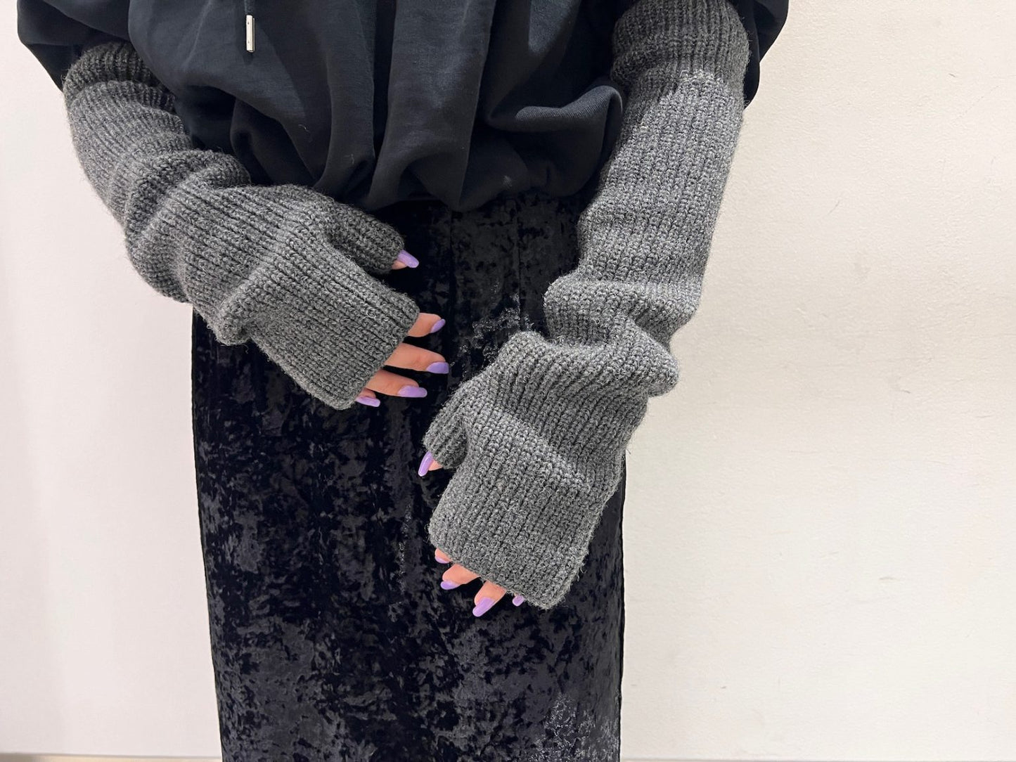 RIBED FINGERLESS KNIT GLOVES【25AW】