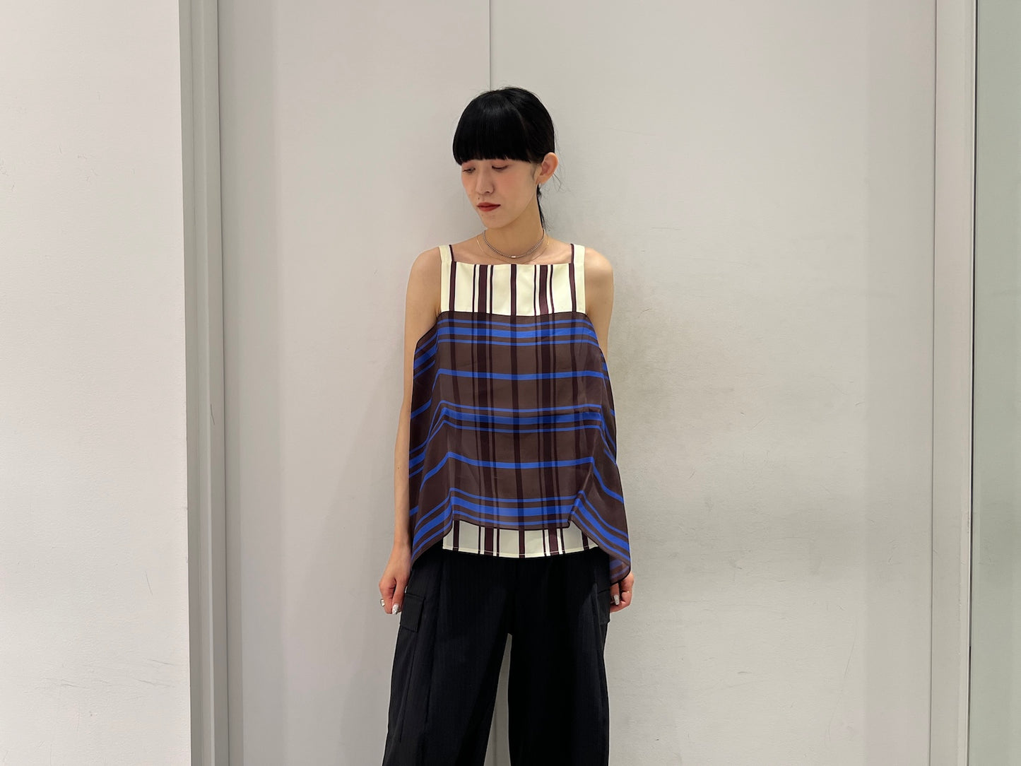 ストライプ柄レイヤードトップス