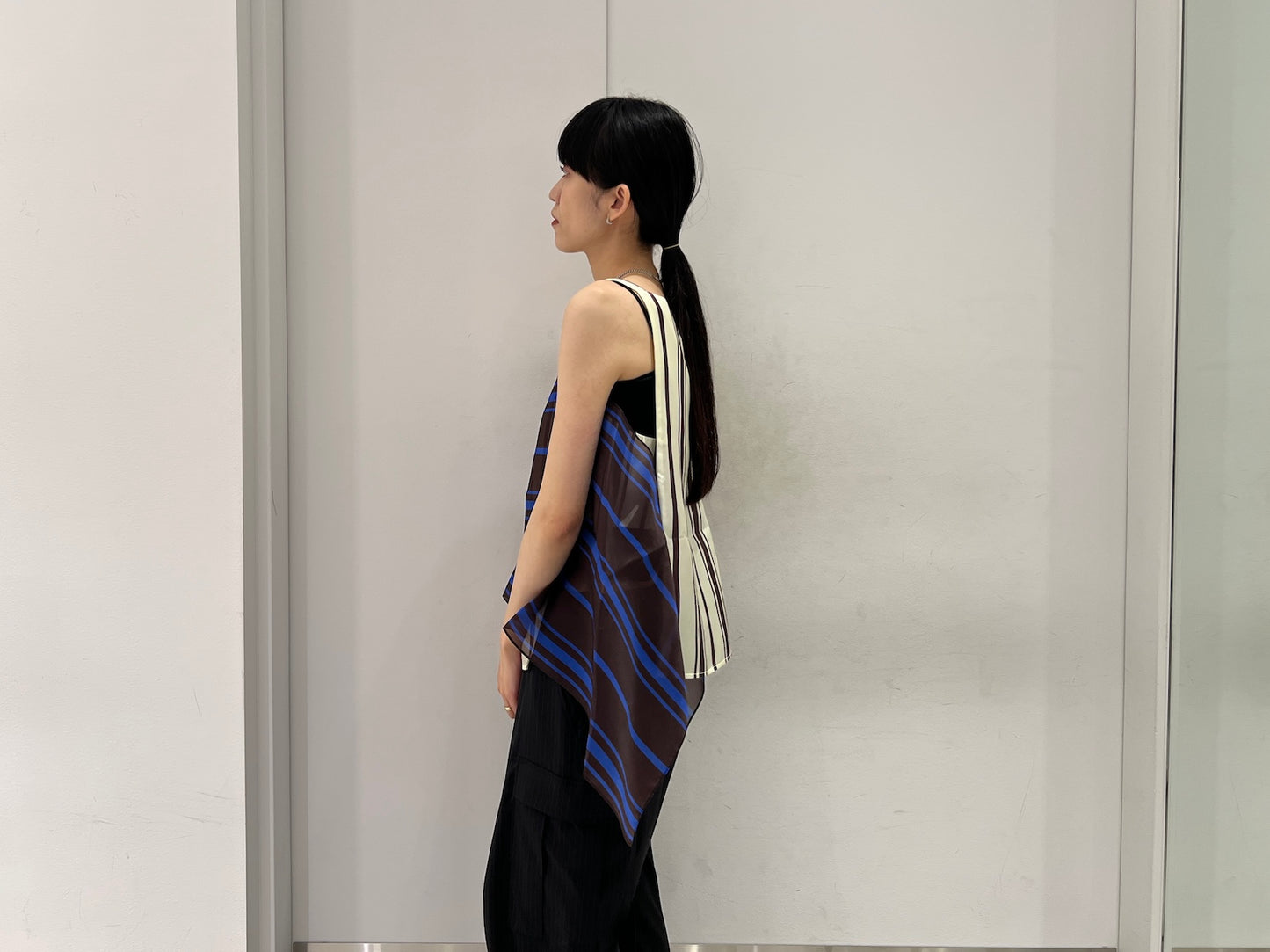 ストライプ柄レイヤードトップス