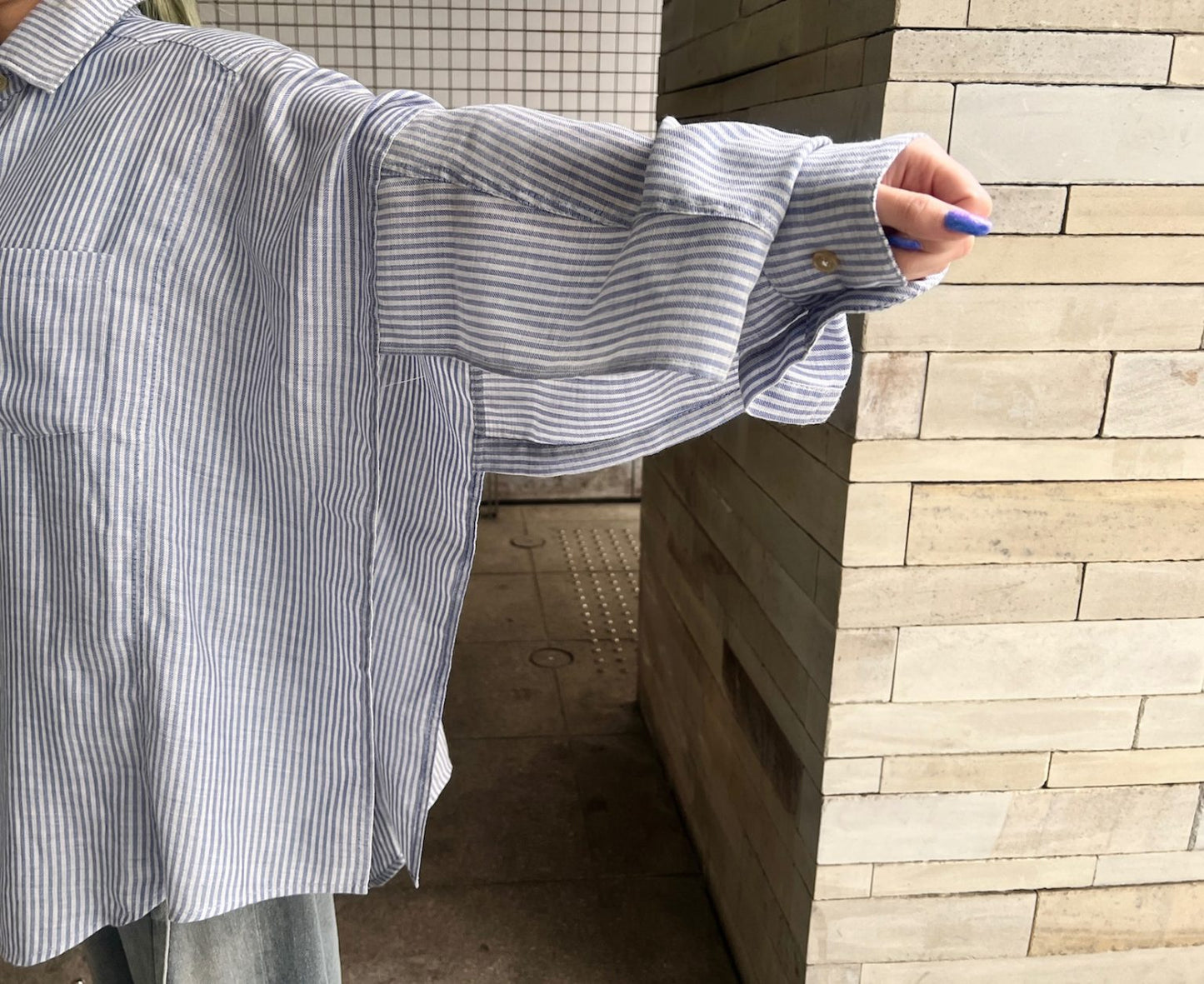 ストライプシャツポンチョ