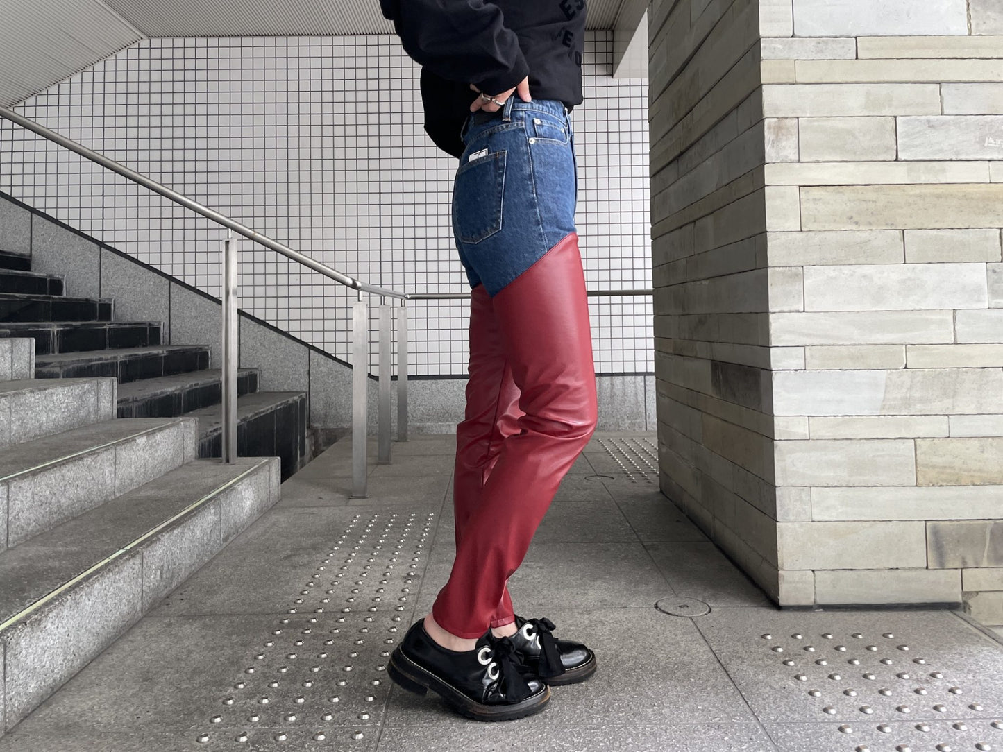 VEGAN LEATHER BI-COLOR PANTS