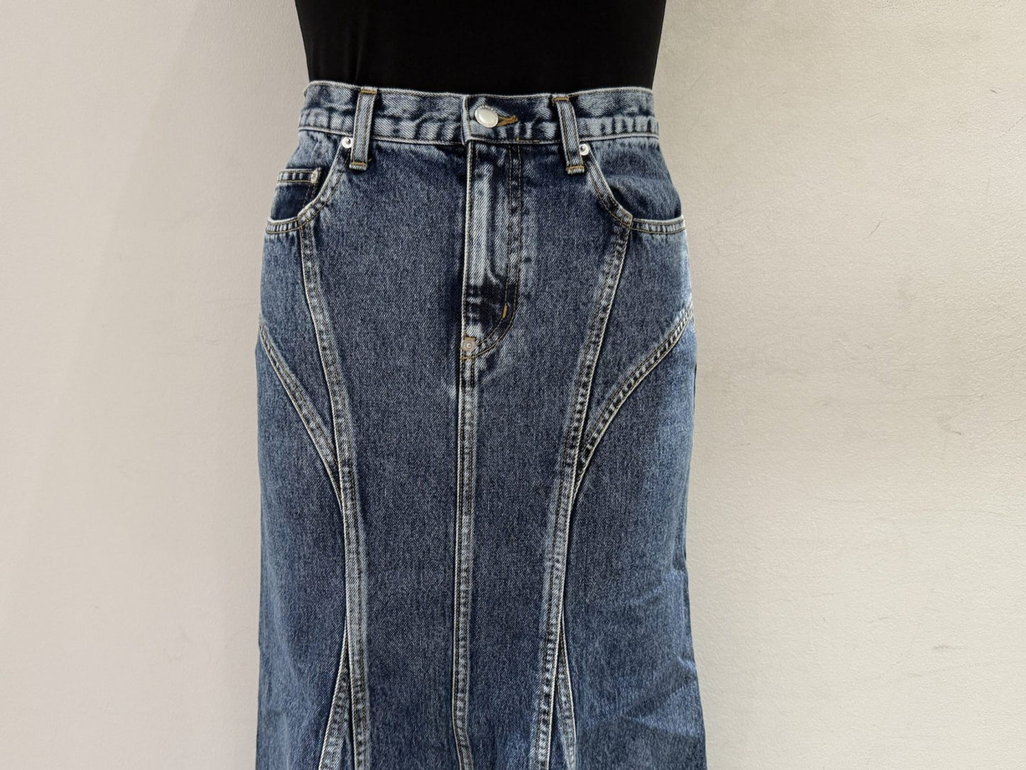 WASHED DENIM MERMAID LINE SKIRT【25AW】
