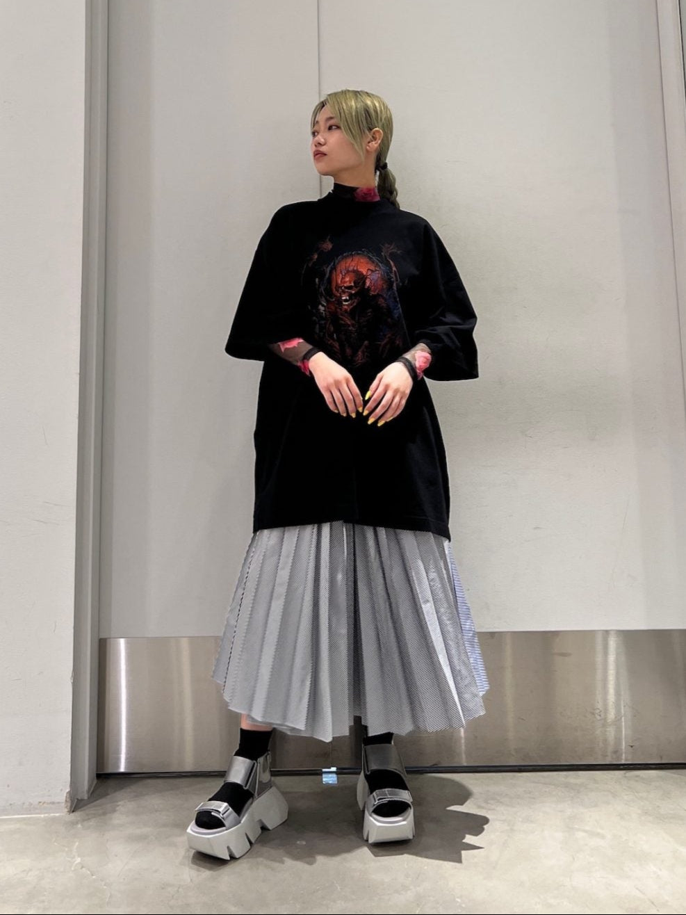 mult stripe sunpleated skirt【25SS】