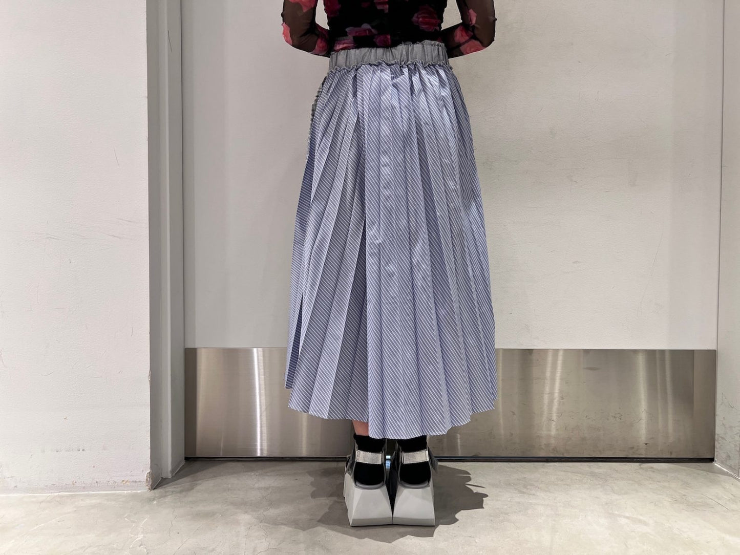 mult stripe sunpleated skirt【25SS】