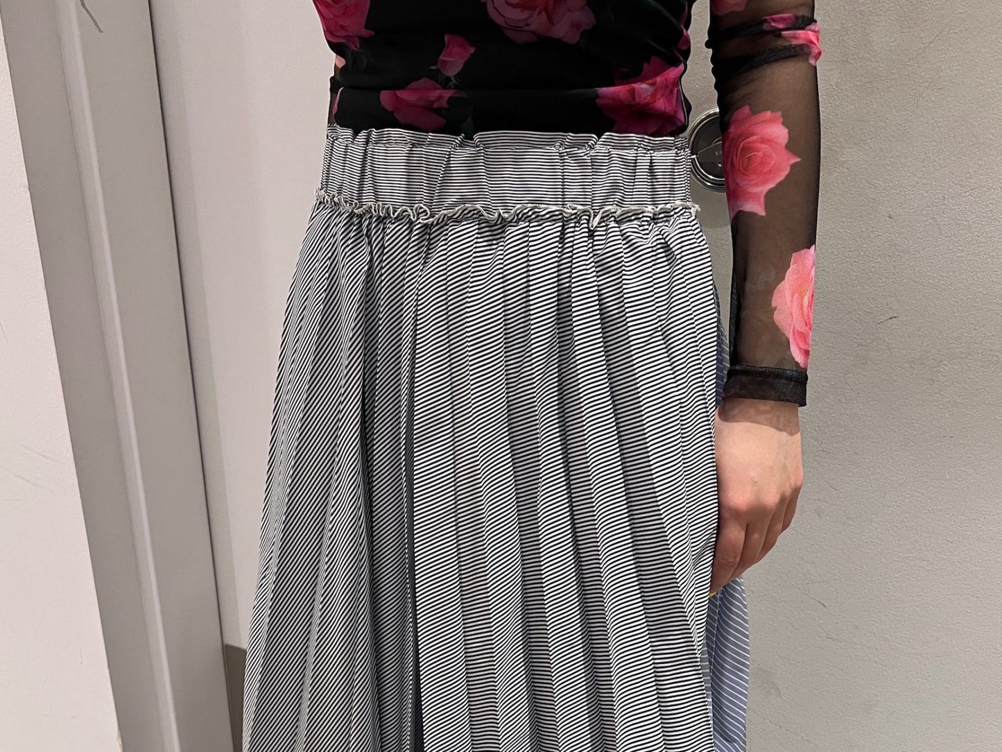mult stripe sunpleated skirt【25SS】