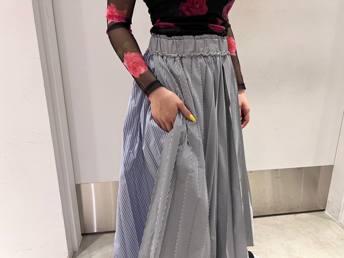 mult stripe sunpleated skirt【25SS】