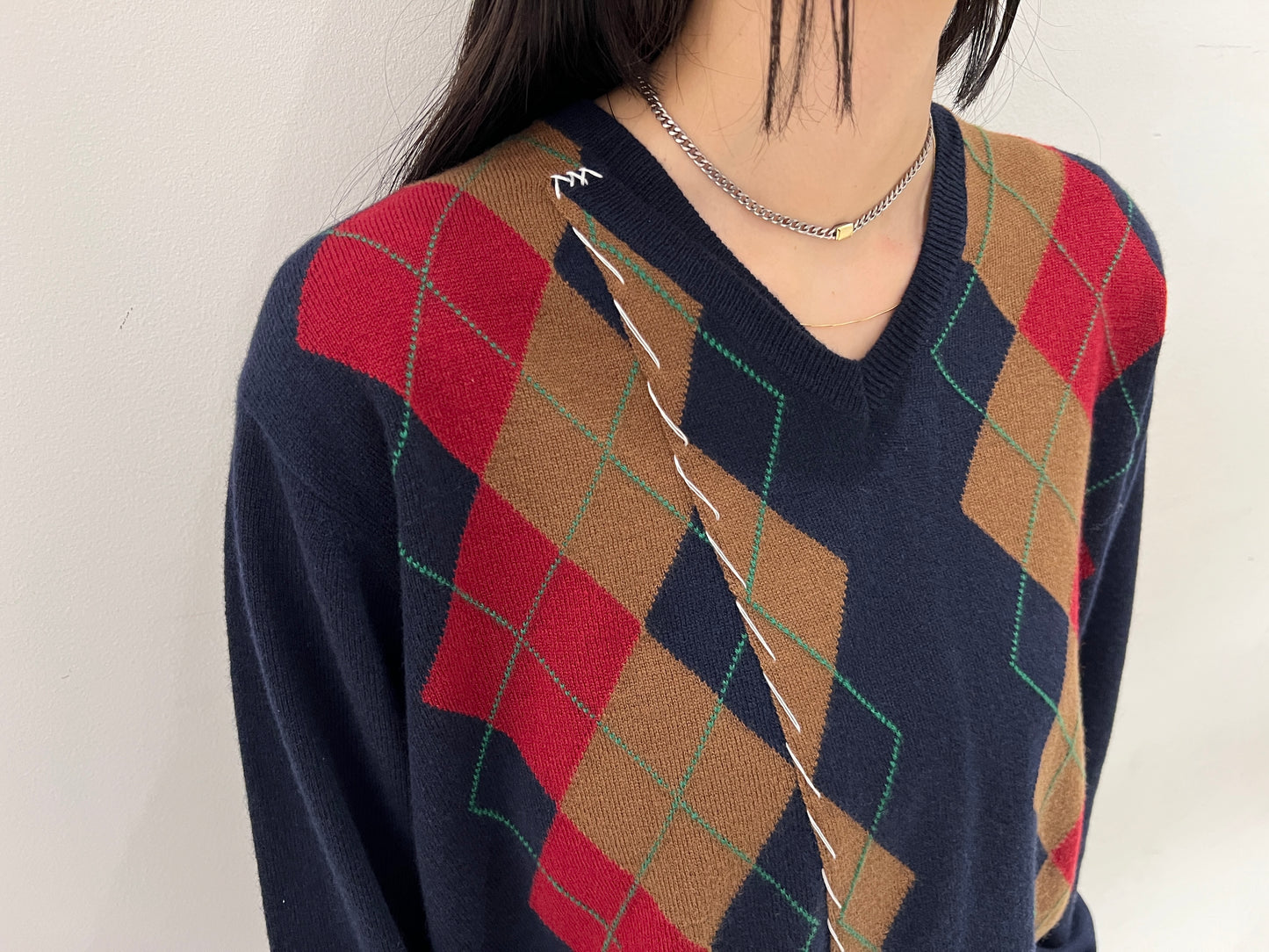 アーガイル柄Vネックニット(MEN)【25AW】