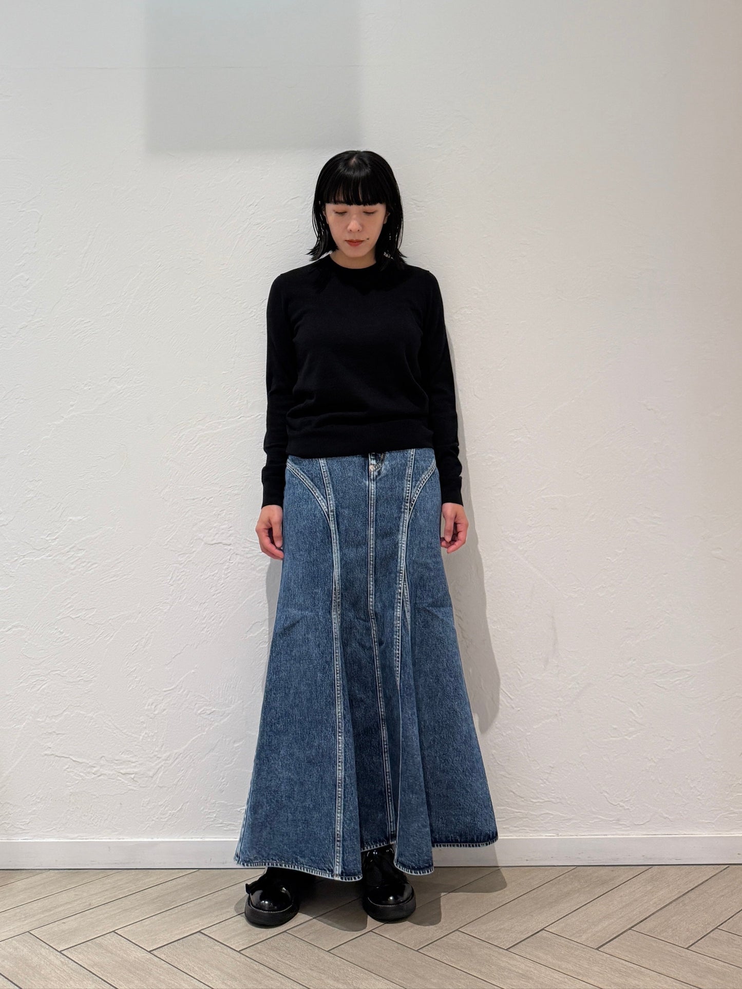 WASHED DENIM MERMAID LINE SKIRT【25AW】
