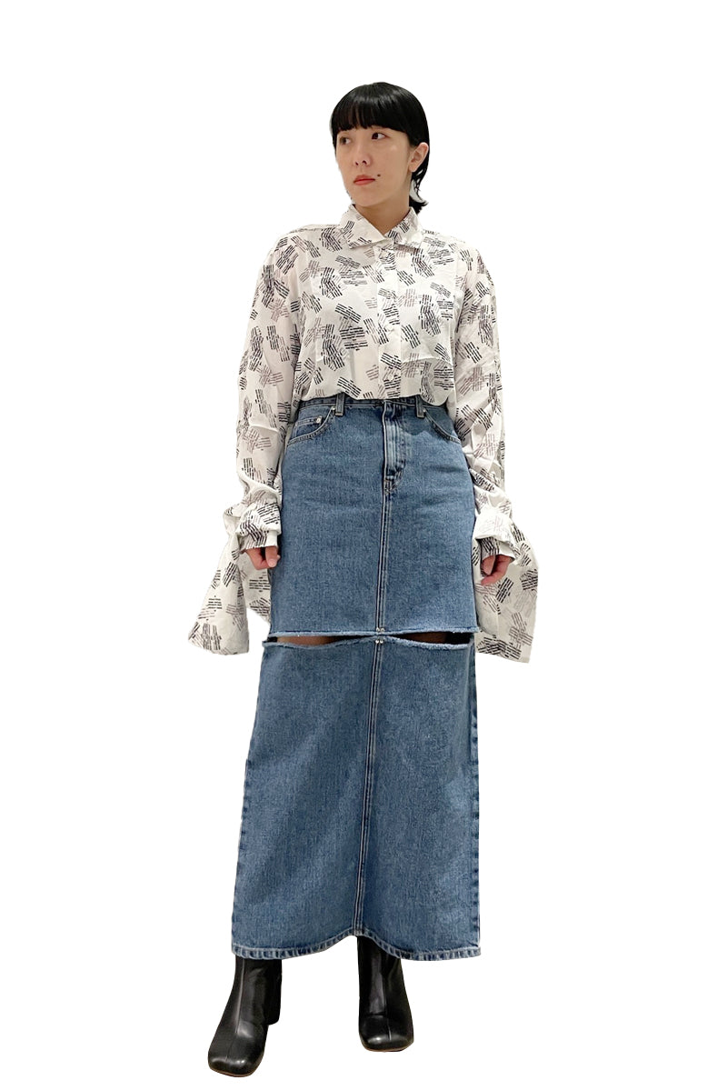 WASHED DENIM CUT-OFF SKIRT【23AW】