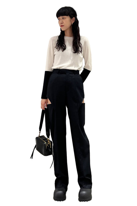 WOOL GABARDINE HOLLOWED OUT TROUSERS