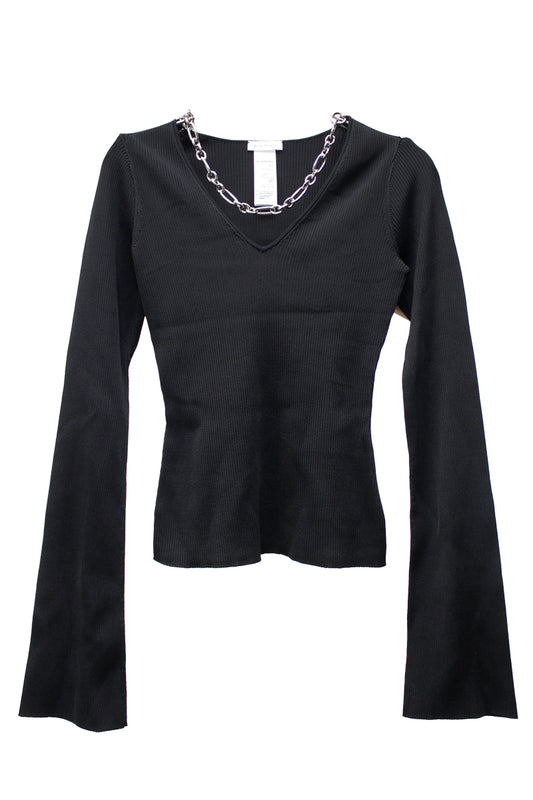 Vネックリブカットソー