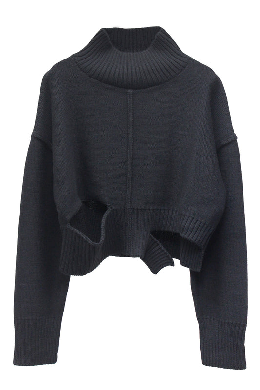 ダメージハイネックニット