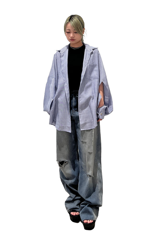 ストライプシャツポンチョ