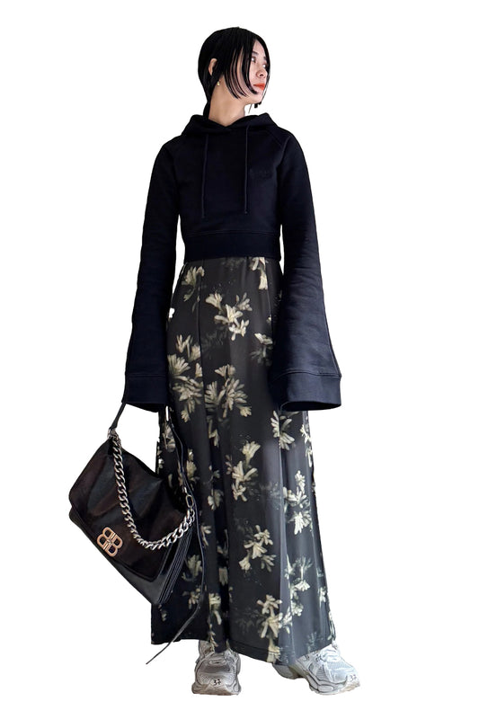 FLARED SLEEVE CROPPED HOODIE