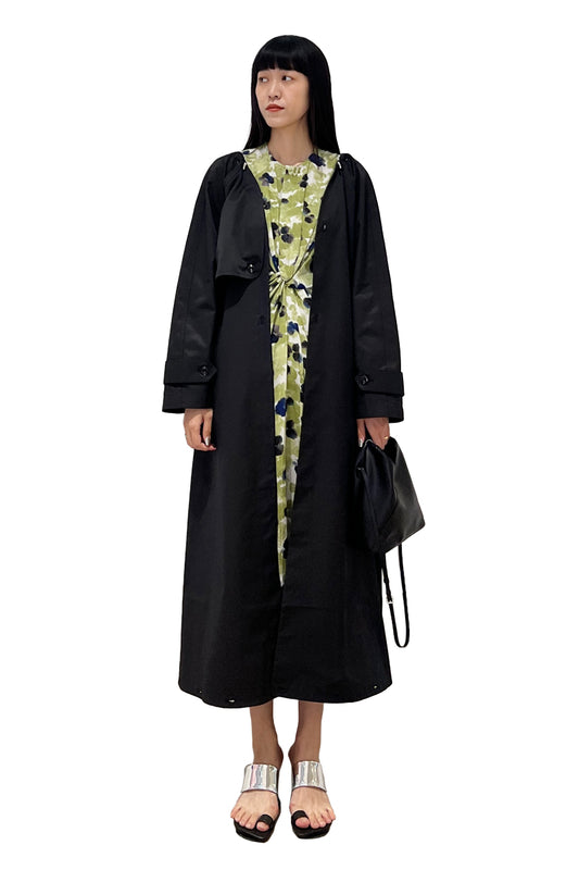 BALLOON SHAPE BUTTONED TRENCH COAT