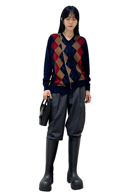 アーガイル柄Vネックニット（MEN)【25AW】