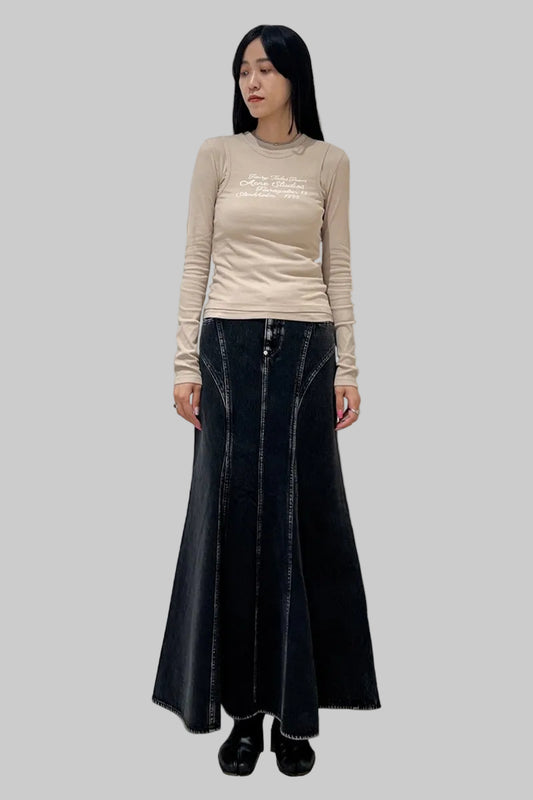 WASHED DENIM MERMAID LINE SKIRT