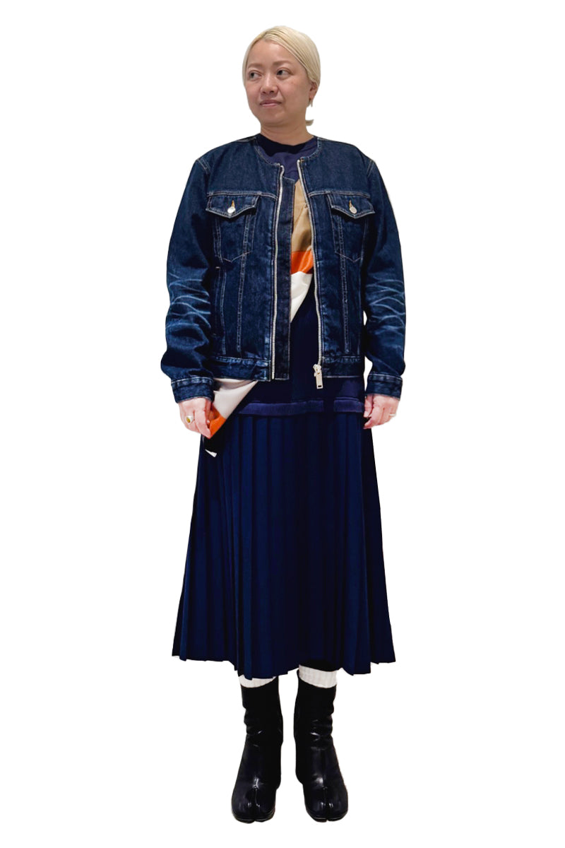 WASHED DENIM COLLARLESS JACKET（UNISEX）