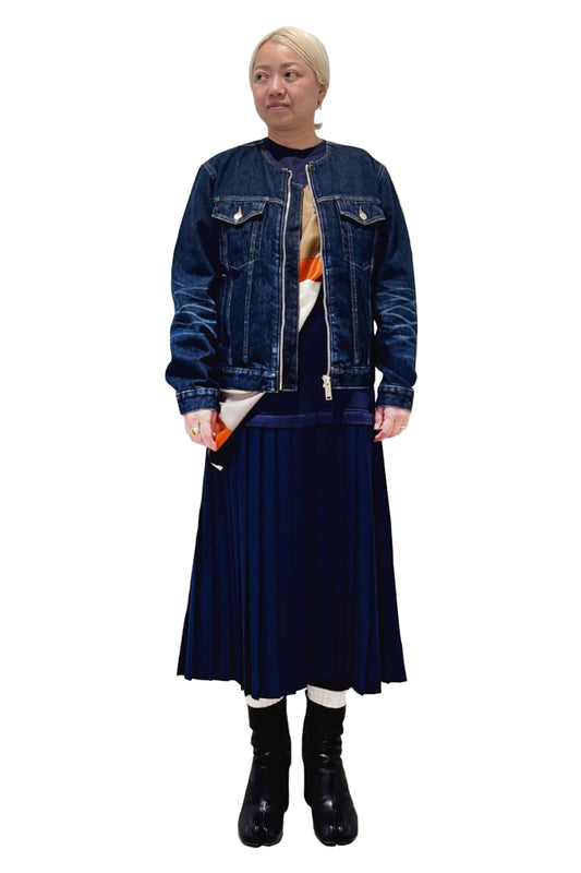 WASHED DENIM COLLARLESS JACKET(UNISEX)