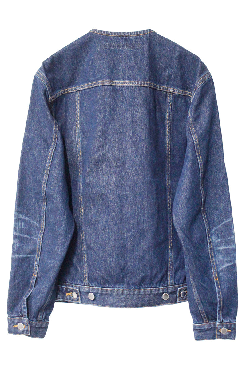 WASHED DENIM COLLARLESS JACKET（UNISEX）