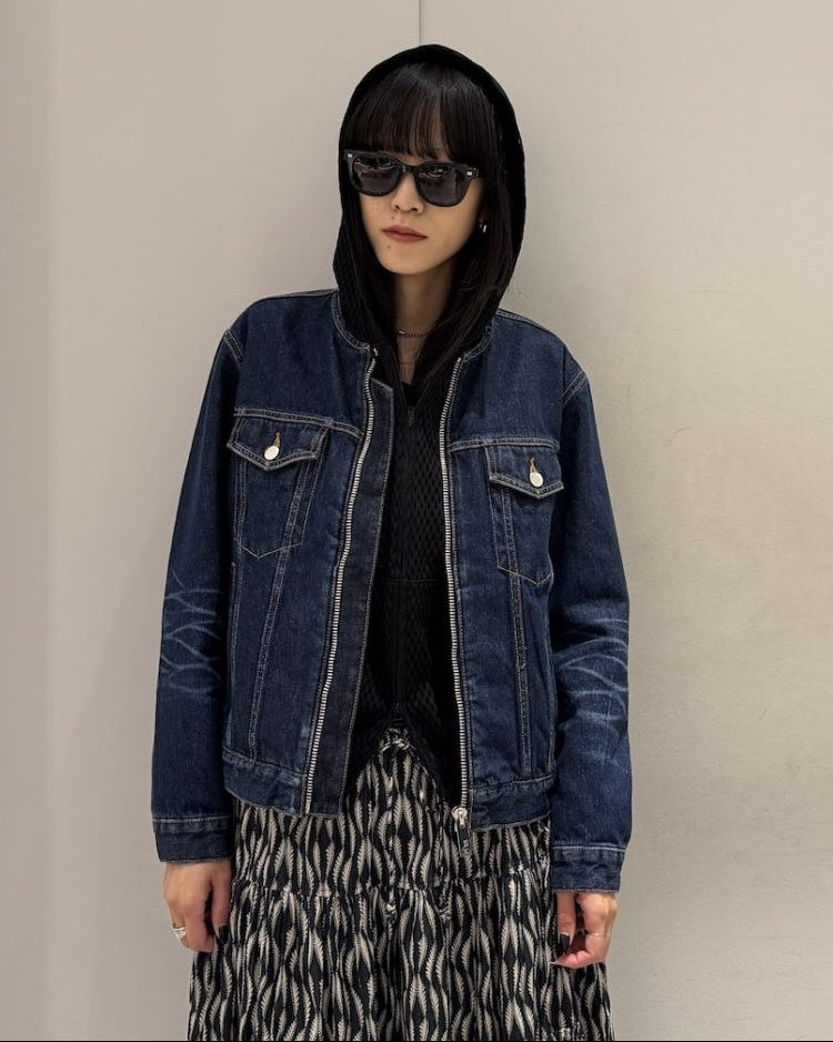 WASHED DENIM COLLARLESS JACKET（UNISEX）