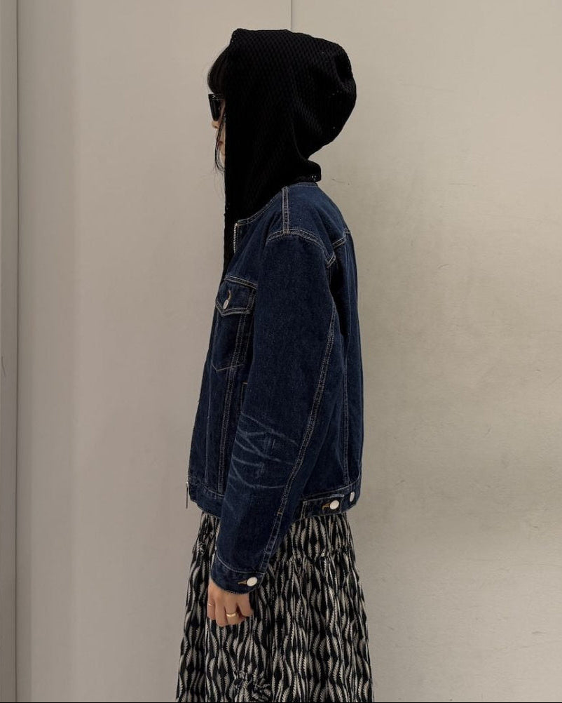 WASHED DENIM COLLARLESS JACKET（UNISEX）