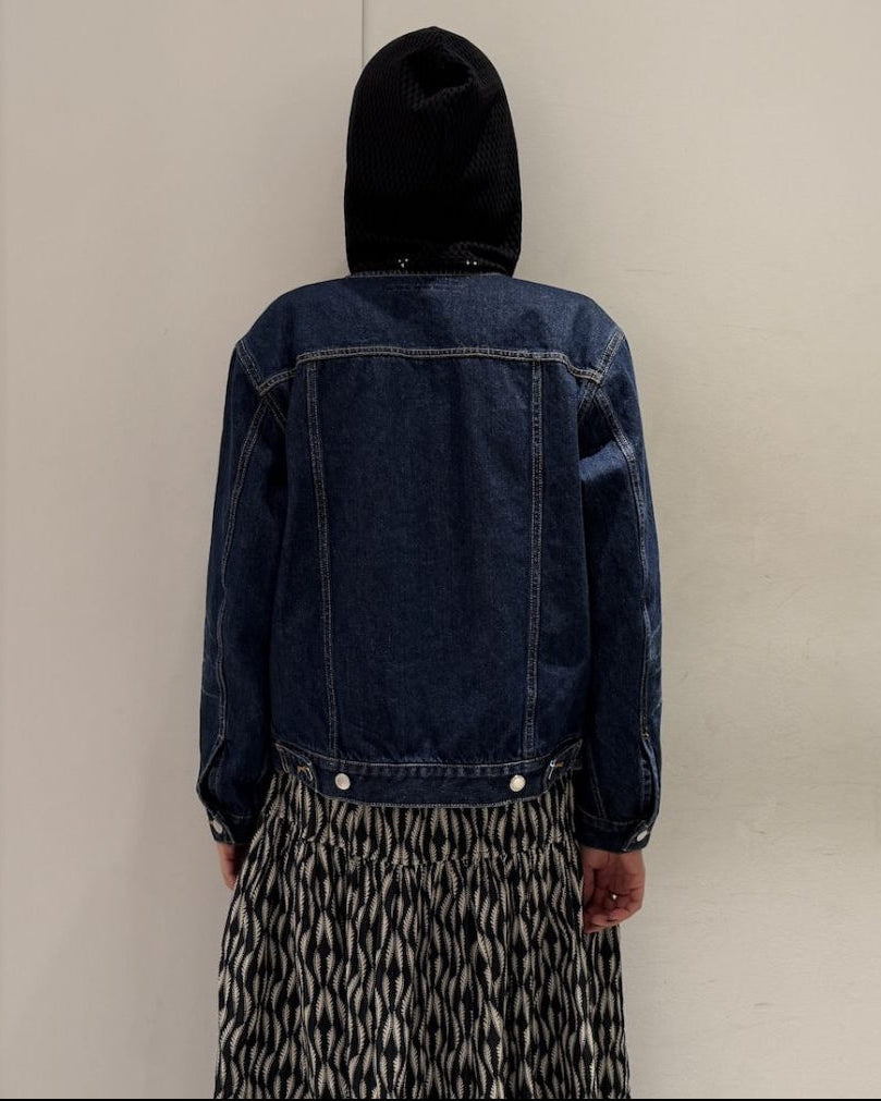 WASHED DENIM COLLARLESS JACKET（UNISEX）
