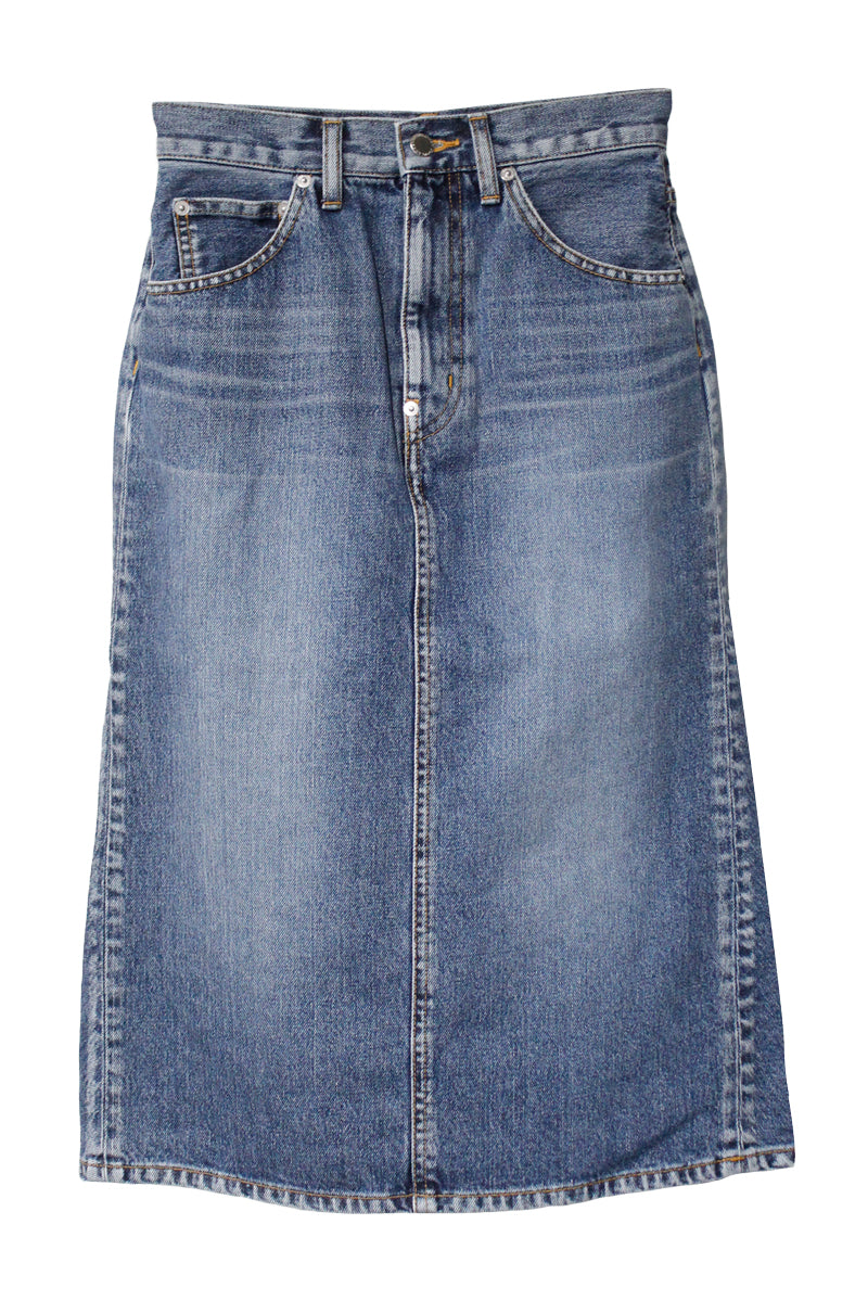 WASHED DENIM GATHERED SKIRT