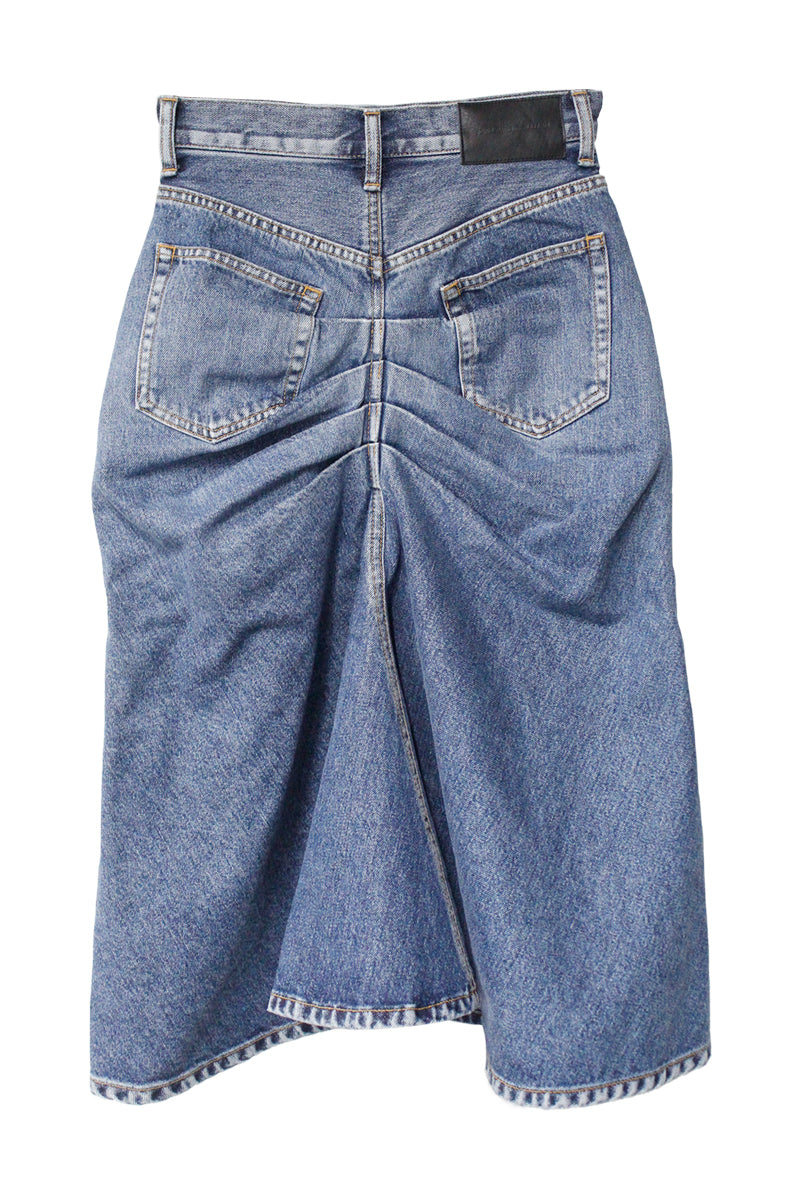 WASHED DENIM GATHERED SKIRT