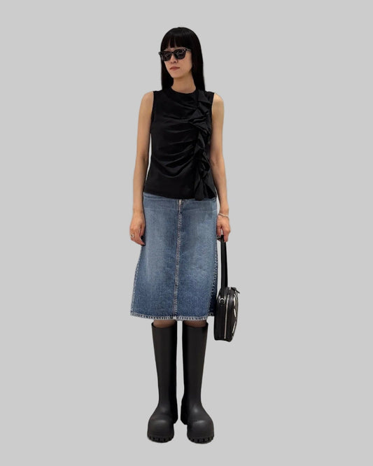 WASHED DENIM GATHERED SKIRT