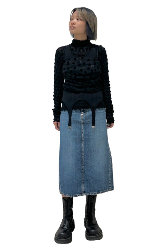 WASHED DENIM GATHERED SKIRT