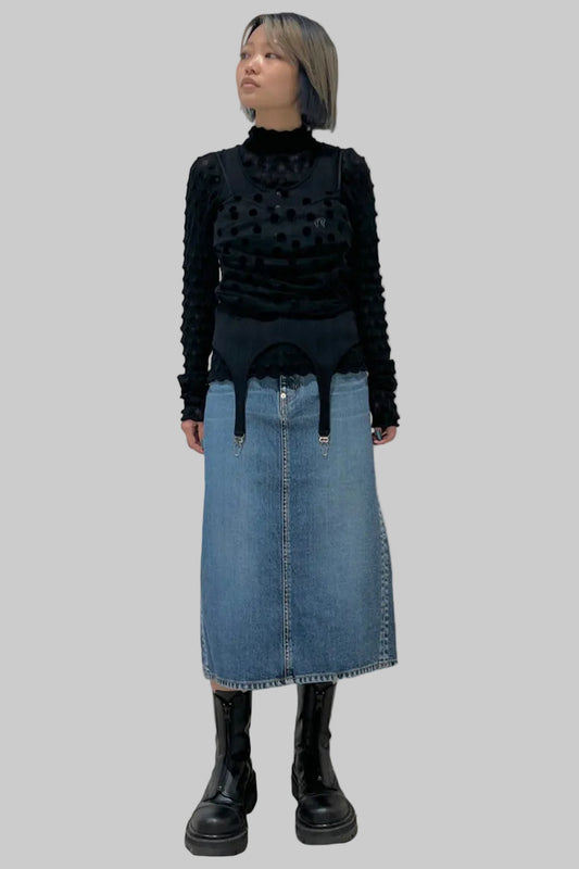 WASHED DENIM GATHERED SKIRT