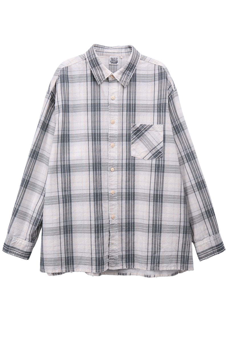 DISTRESSED PLAID SHIRT