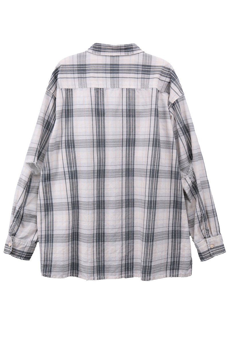 DISTRESSED PLAID SHIRT