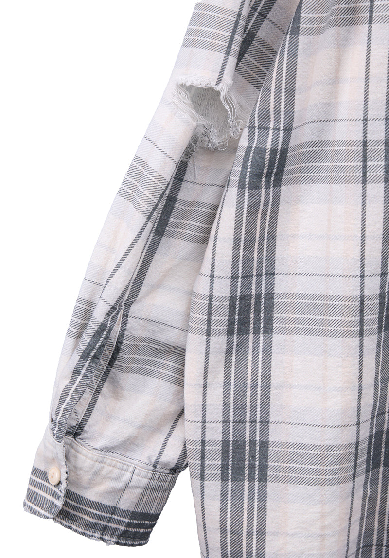 DISTRESSED PLAID SHIRT