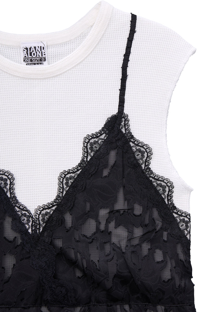 LACE LAYERED JERSEY TOP