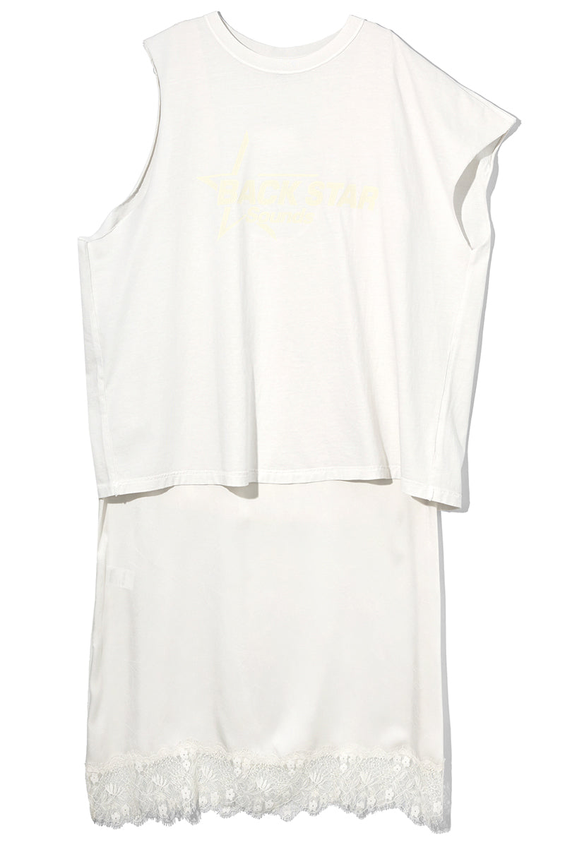 ”BACK STAR SOUNDS” LAYERED T-SHIRT DRESS