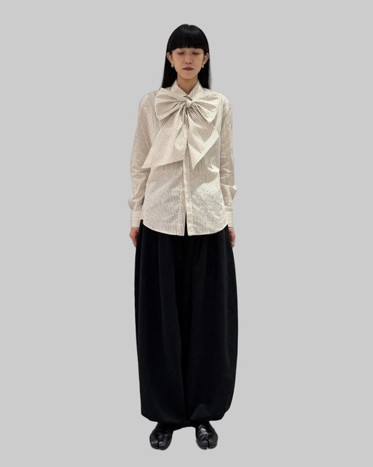 Detachable Ribbon Collar Striped Shirt（MEN）