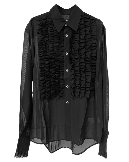 Front Ruffle Chiffon Shirt(MEN)