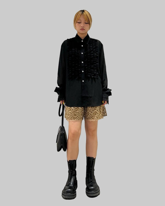 Front Ruffle Chiffon Shirt(MEN)