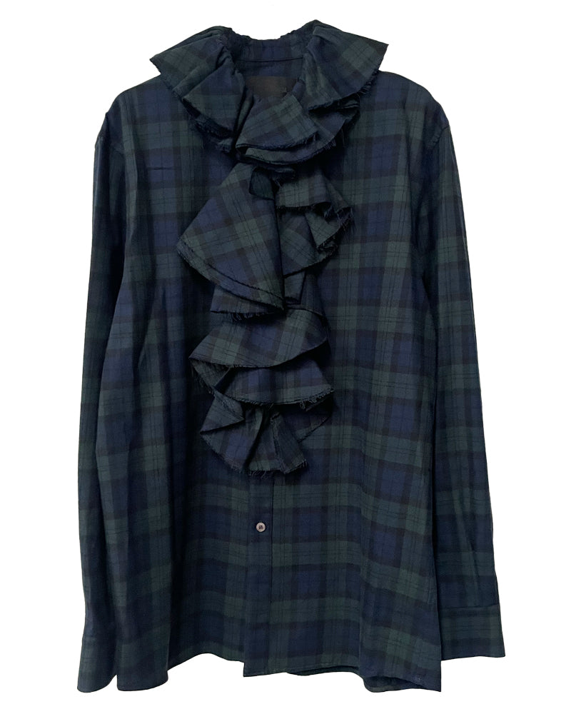 Ruffle-Trimmed Plaid Flannel Shirt