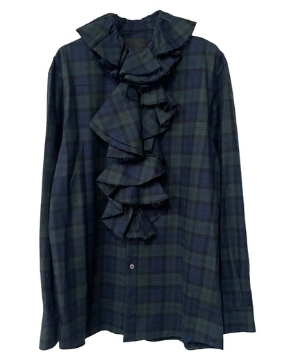 Ruffle-Trimmed Plaid Flannel Shirt