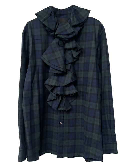 Ruffle-Trimmed Plaid Flannel Shirt
