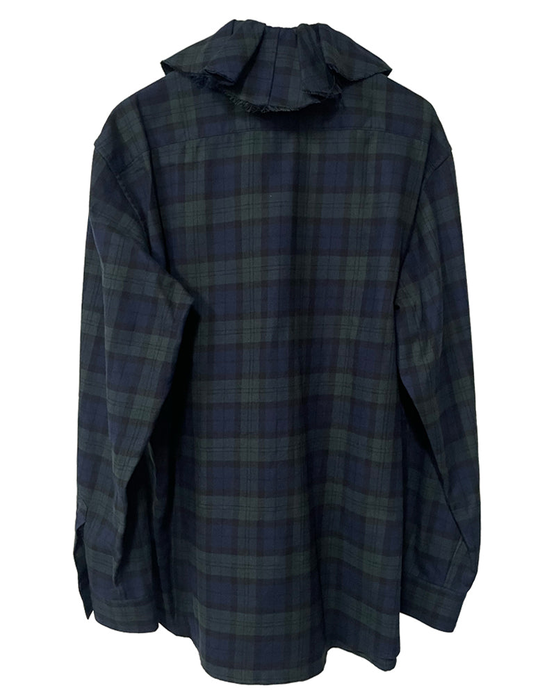 Ruffle-Trimmed Plaid Flannel Shirt