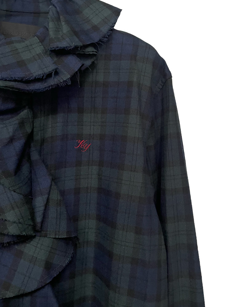 Ruffle-Trimmed Plaid Flannel Shirt