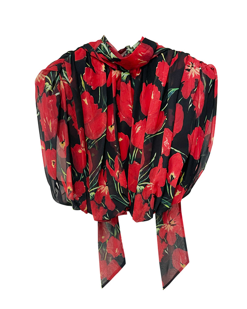 Balloon Hem Pleated Top